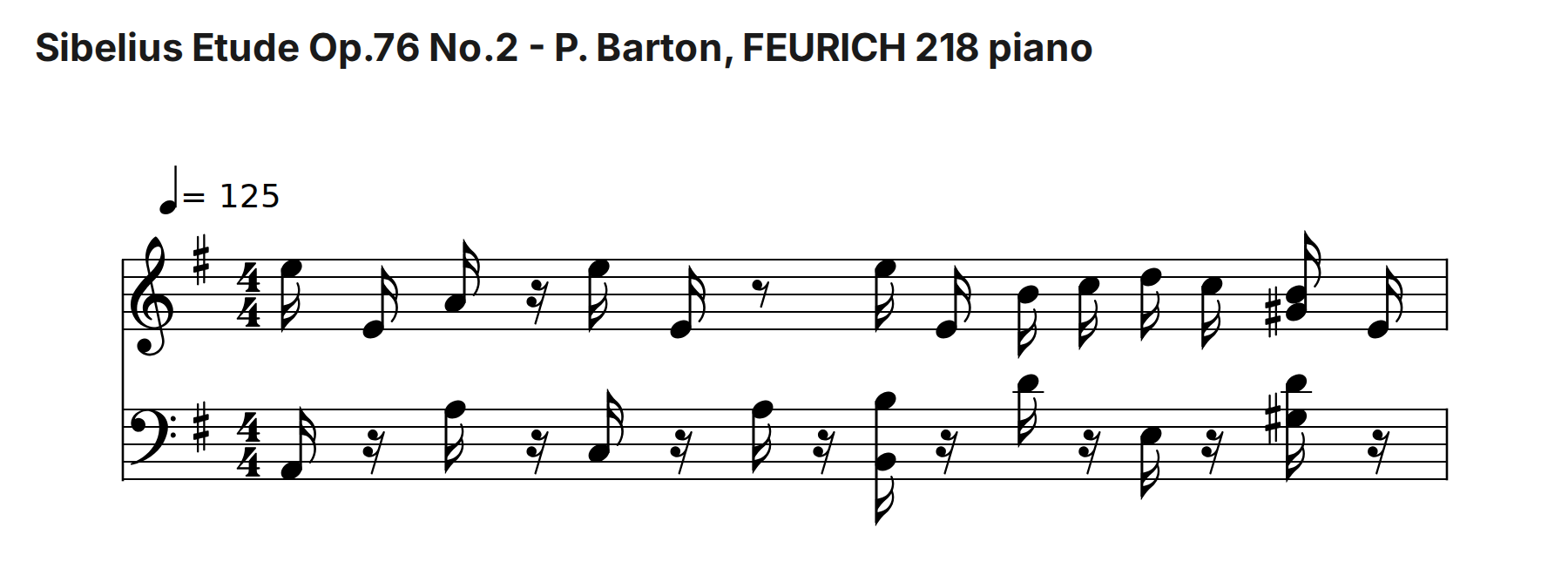 Sibelius Etude Op.76 No.2 - P. Barton, FEURICH 218 piano — 피아노 악보 미리보기 / piano sheet music preview