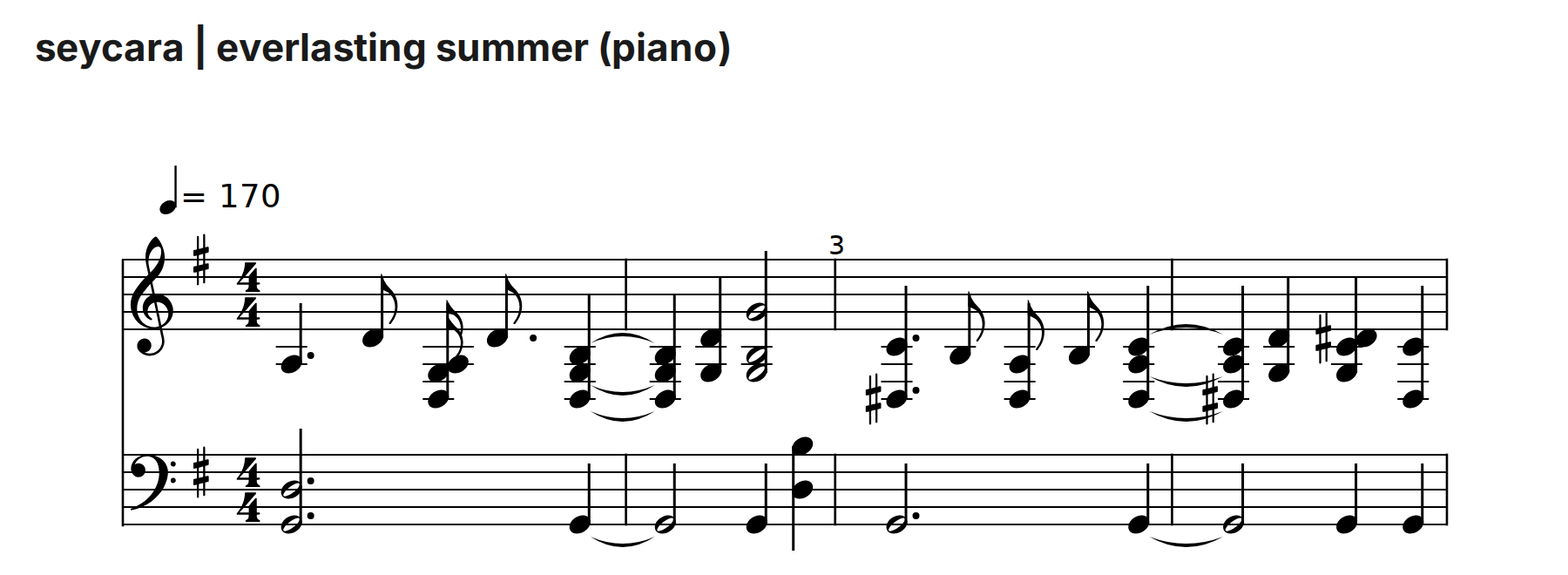 seycara | everlasting summer (piano) — 피아노 악보 미리보기 / piano sheet music preview